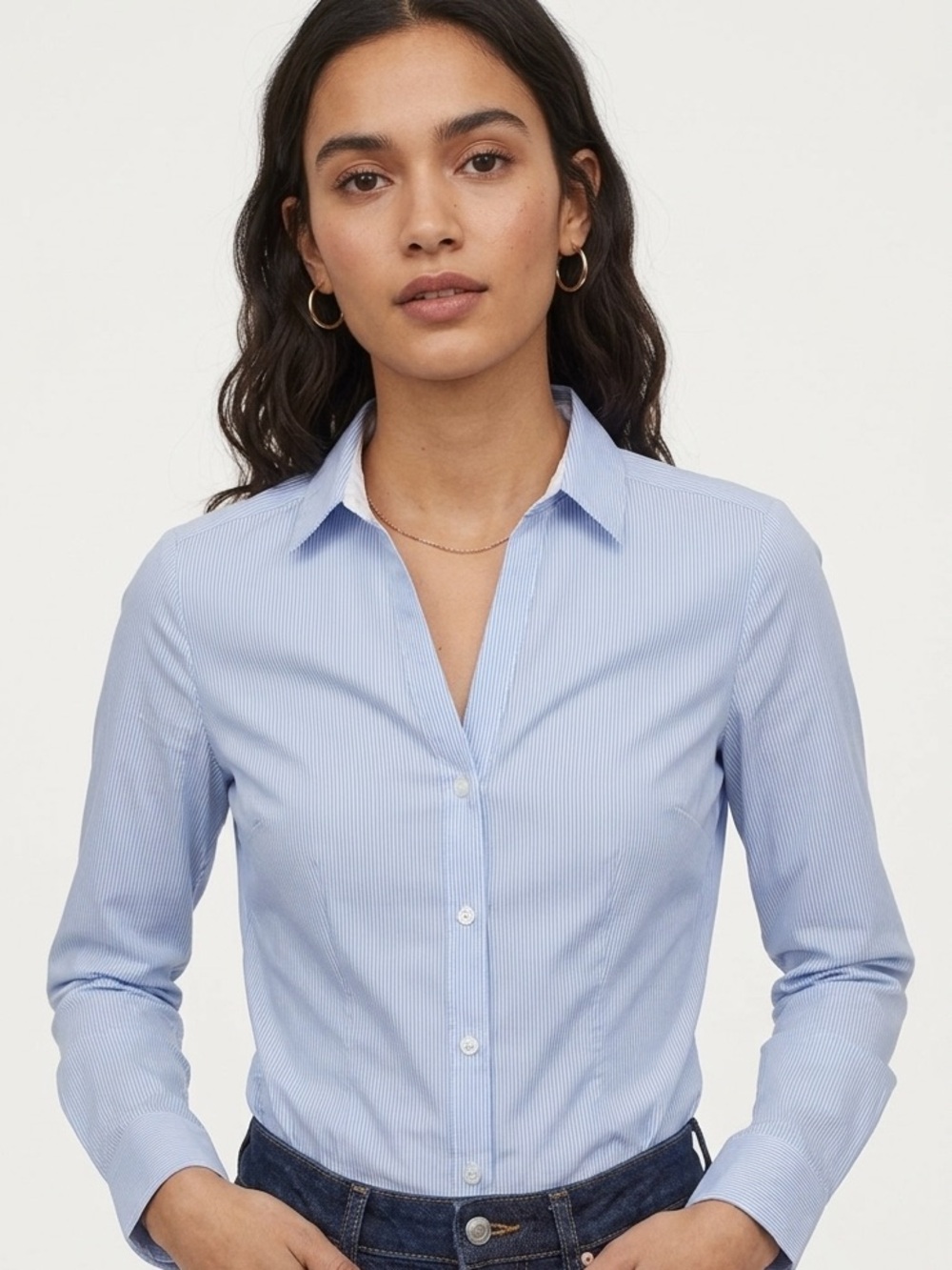 H&M Light Blue Pinstripe Button-Down Shirt Size 2